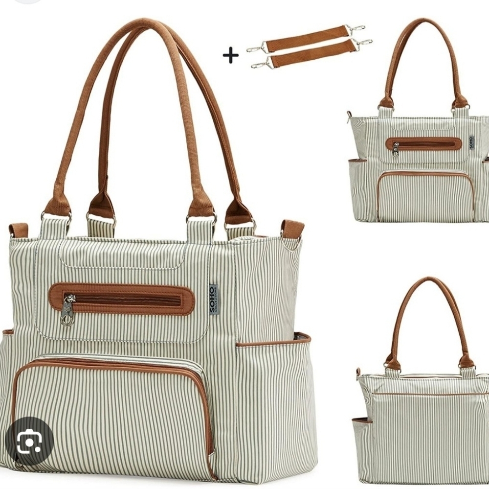Elegant Striped Baby Bag - Cream and Brown NWOT